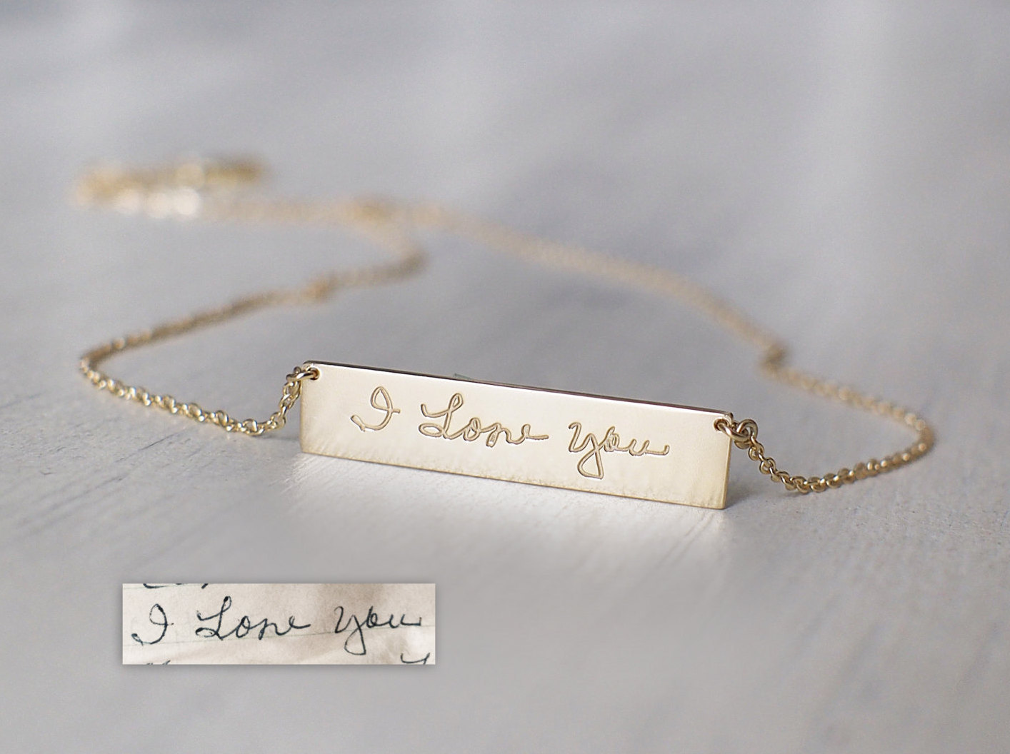 Actual Handwriting Bar Necklace Personalized Signature Necklace
