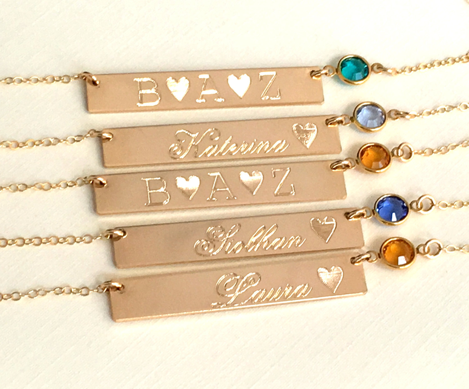 Birthstone Necklace Bar Necklace Name Necklace Personalized