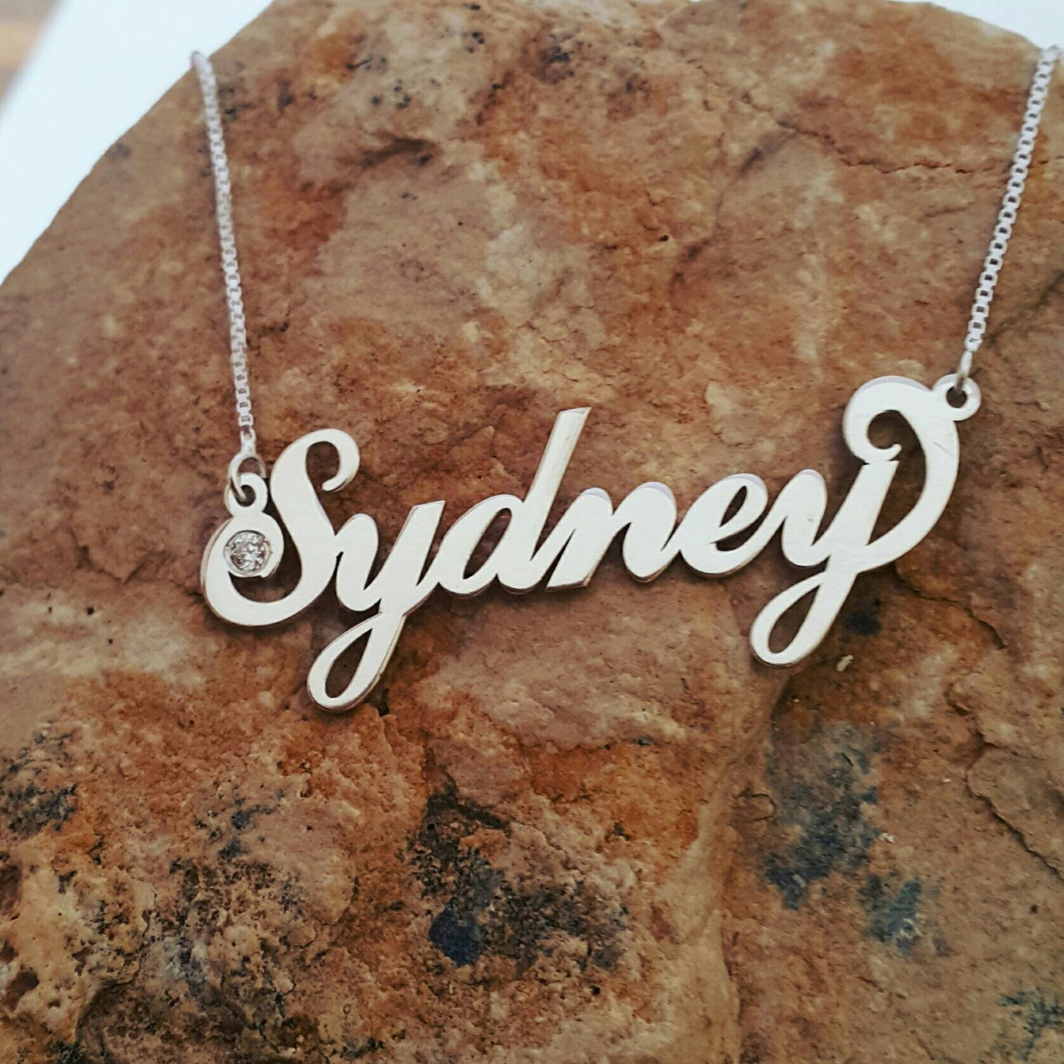 Sydney style Sterling Silver Name Necklace, Birthstone Necklace