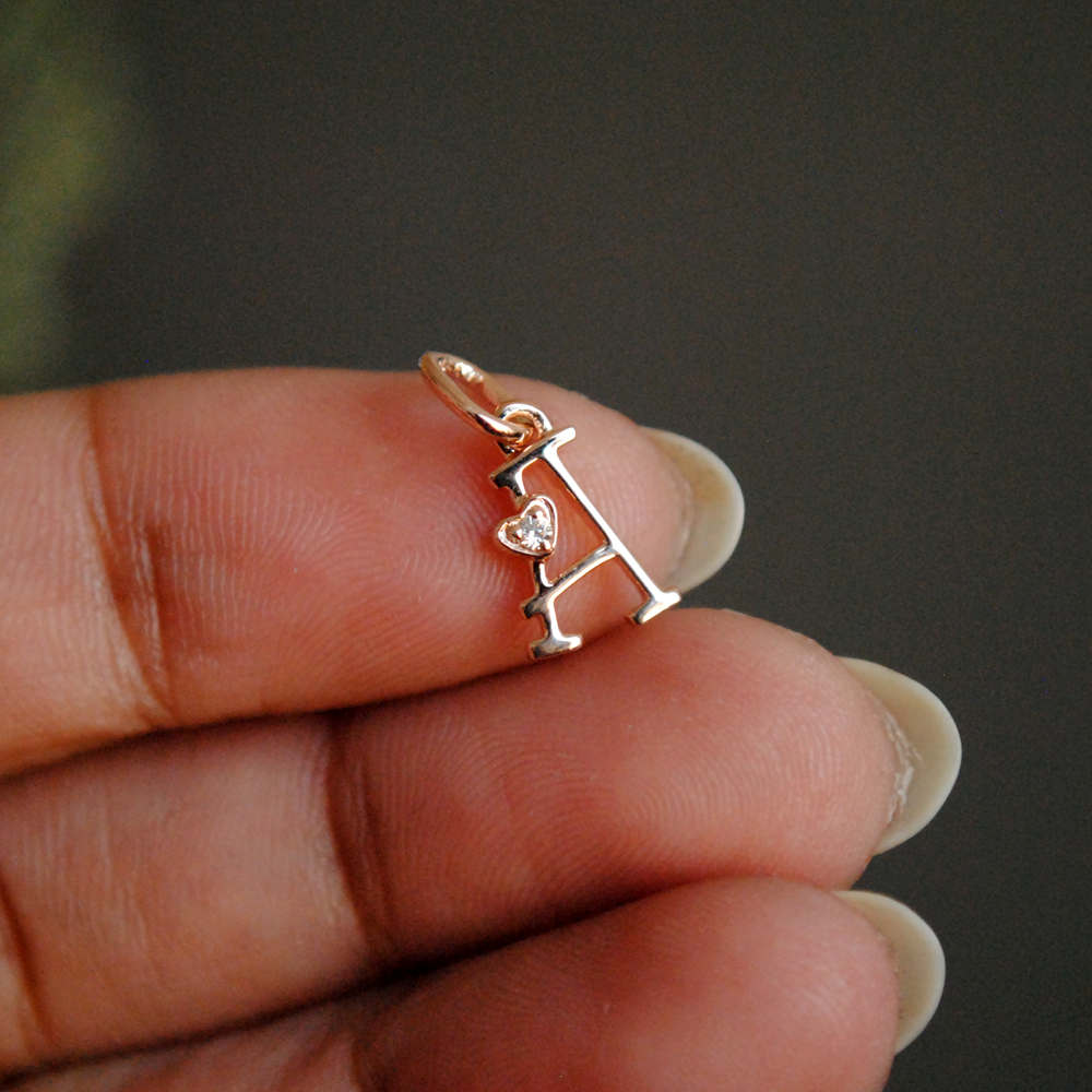 Tiny Initial Diamond 14K Rose Gold Alphabet Heart