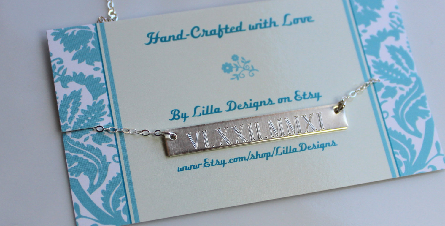 WEDDING DATE STERLING Silver or Gold bar Roman Numeral