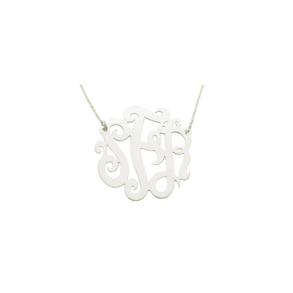 14WMono125 - 18k White Gold 1.25&quot; (32mm) Monogram Necklace (0.4mm)thin