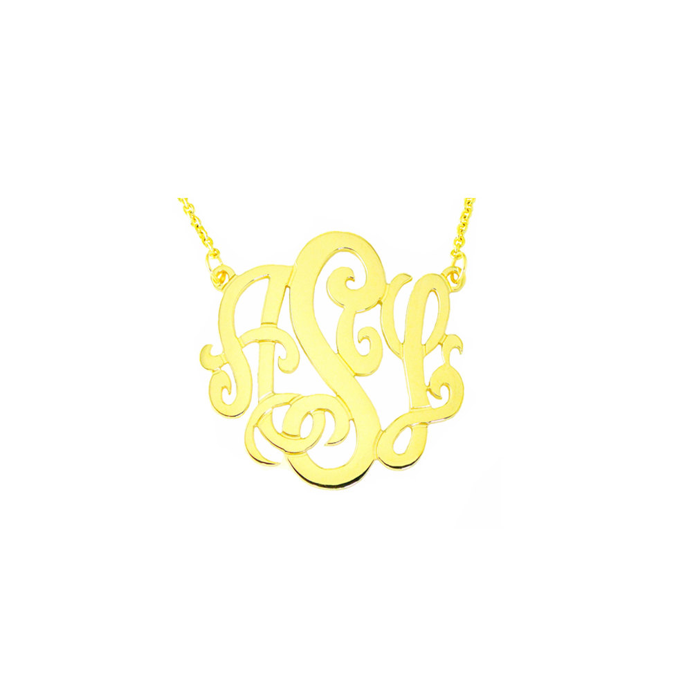 14YMono150 - 18k Yellow Gold 1.5&quot; Monogram Necklace