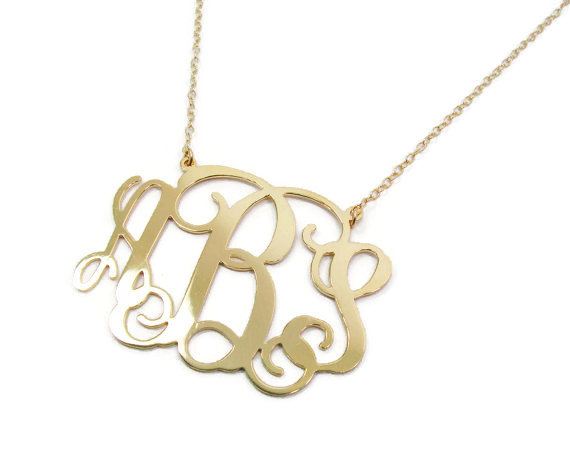 2&quot; Monogram Necklace. Personalized Sterling silver 925 Plated 18k gold. bridesmaids gift, monogram jewelry. Monogram jewelry. Personalized.