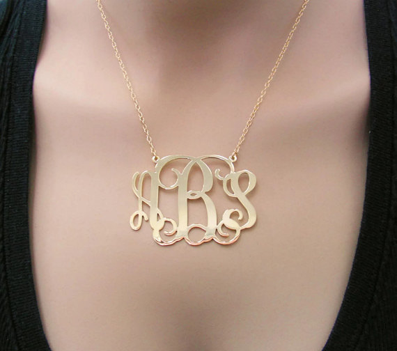 2&quot; Monogram Necklace. Personalized Sterling silver 925 Plated 18k gold. bridesmaids gift, monogram jewelry. Monogram jewelry. Personalized.