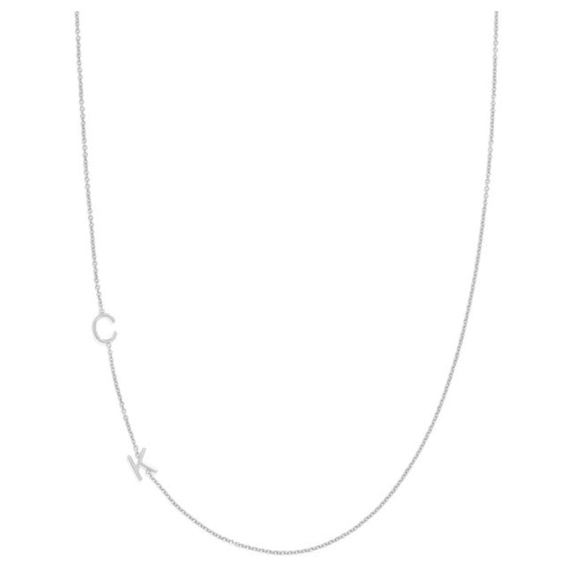 925 Sterling Silver Personalized Sideways 2 nitials Necklace A to Z - Nameplate Necklace - Initials Necklace