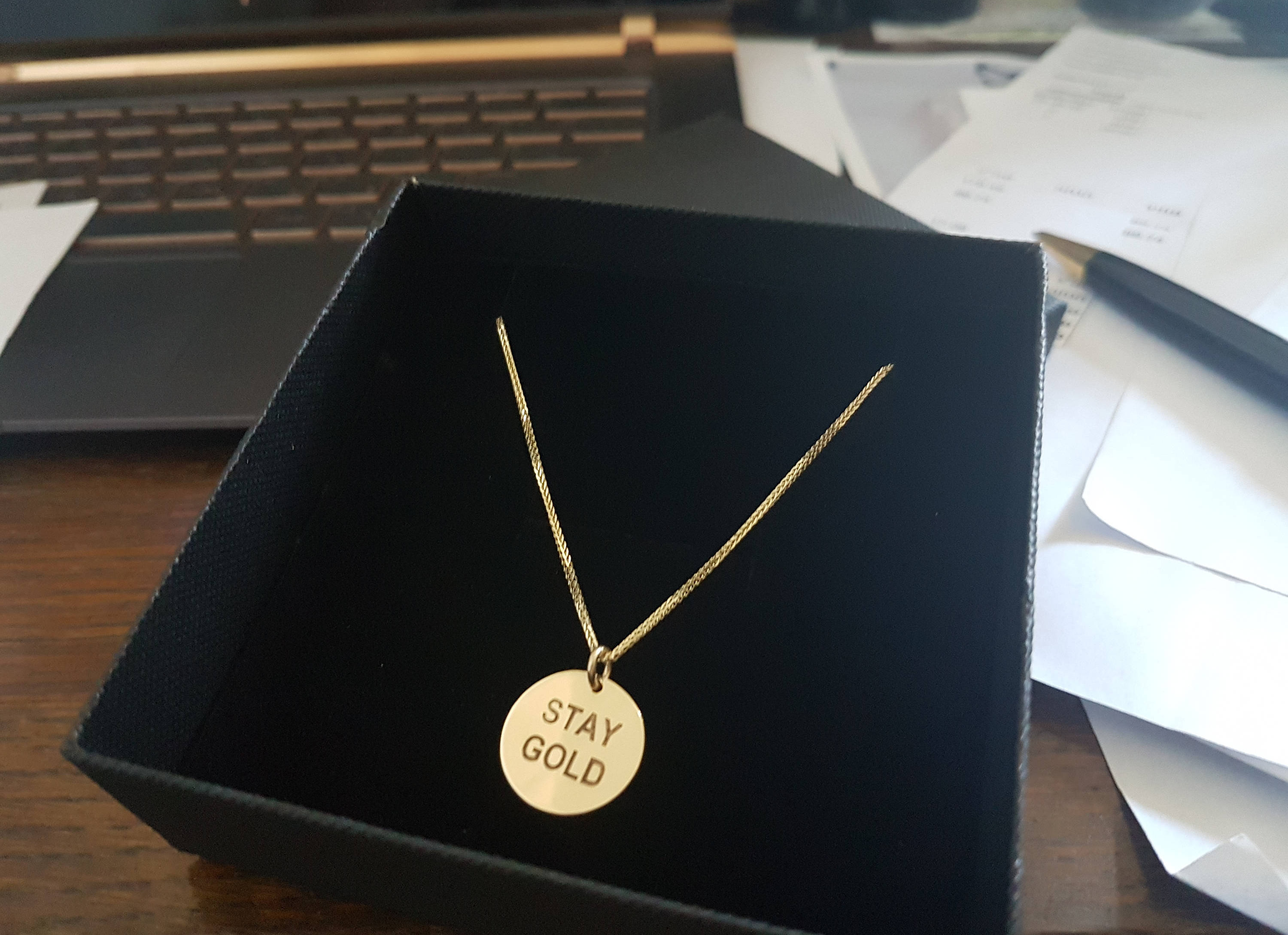 Charmed Chain Necklace, Sweet Sixteen, Stay Gold Engraved Disc, 18k Gold Pendant, Handmade Gold Tag, Personalized Disk Charm, Gold Jewelry