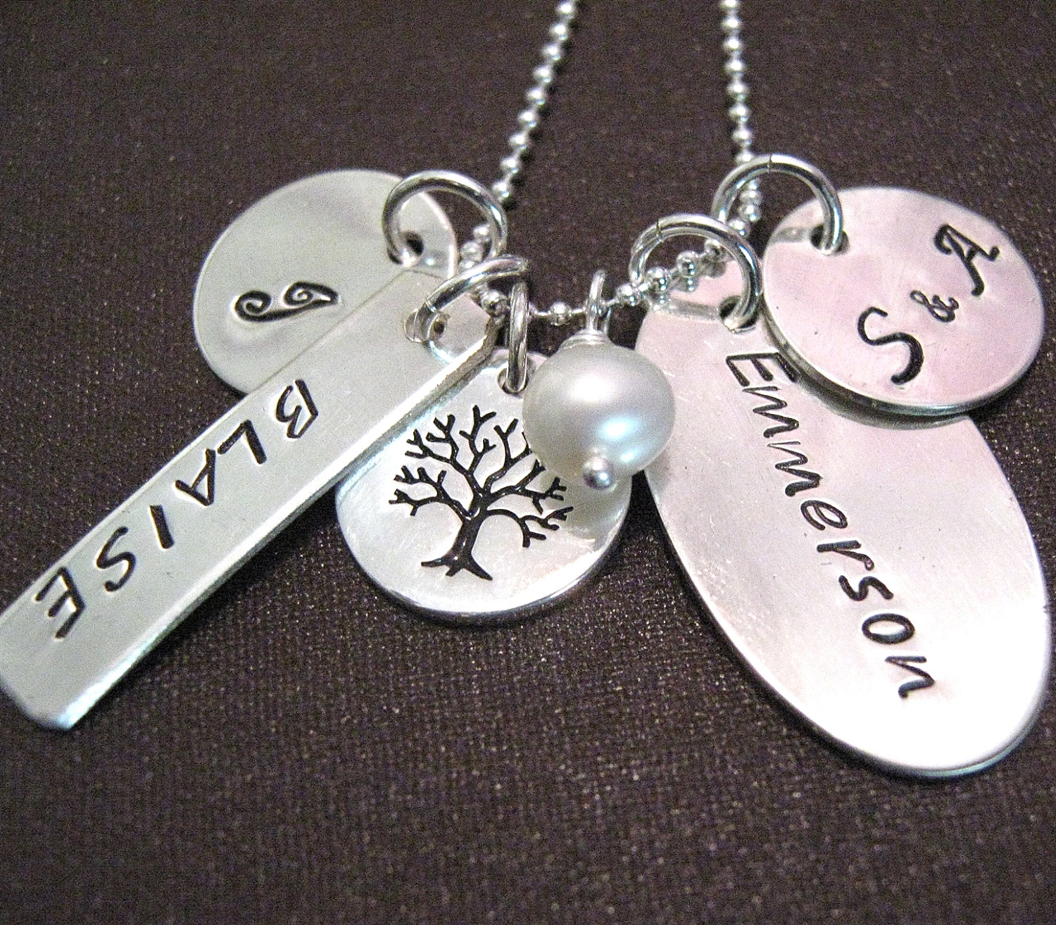 Charmed Tree Necklace - personalized necklace - family necklace - hand stamped charm necklace - Mothers Jewelry - Grandmothers Necklace