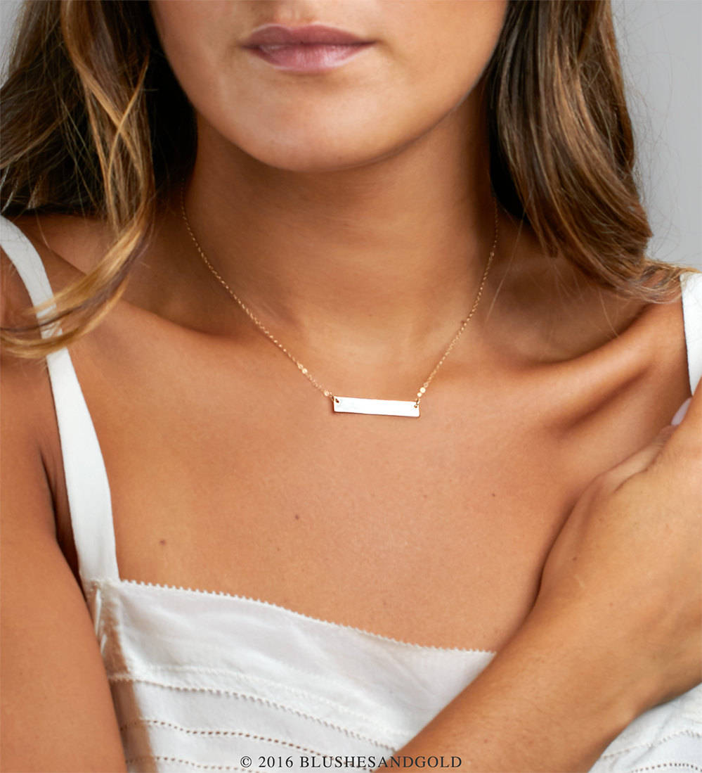 Custom Name Bar Necklace, Personalized Necklace, Initial Bar Necklace in Sterling Silver, Gold Plated, Rose Gold Plated, Jewelry Gift