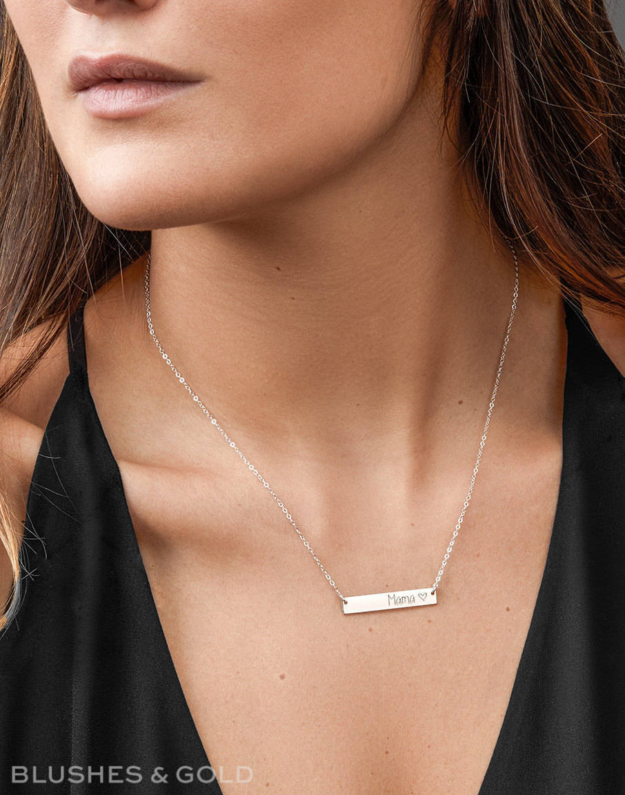 Custom Name Bar Necklace, Personalized Necklace, Initial Bar Necklace in Sterling Silver, Gold Plated, Rose Gold Plated, Jewelry Gift