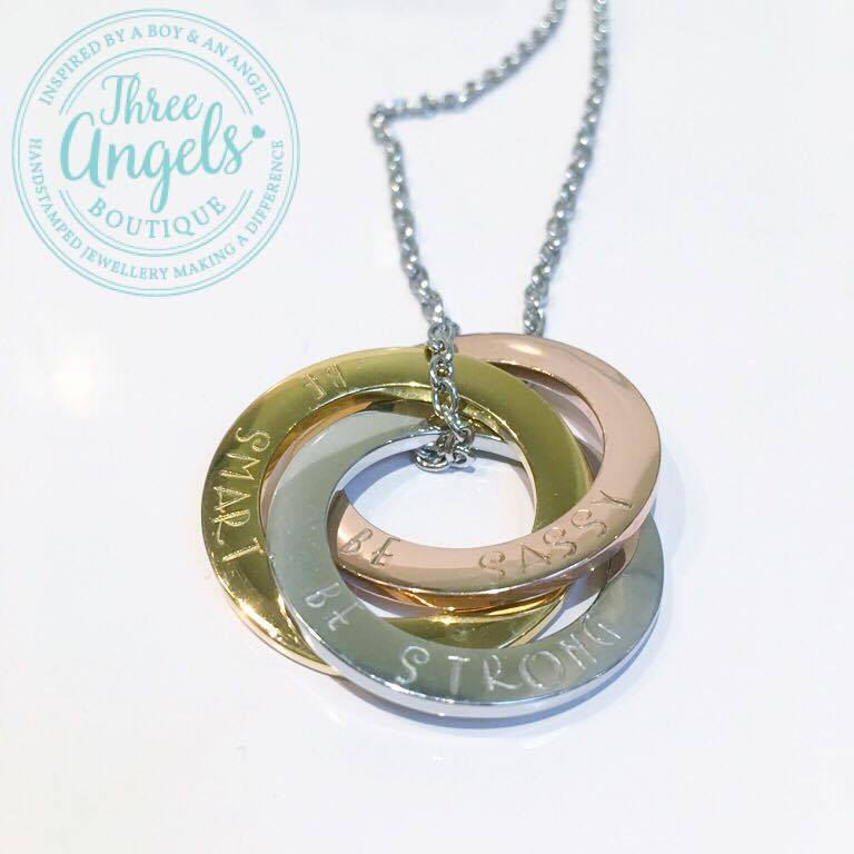 Custom Personalised Hand Stamped Russian Rings Necklace, Tri Colour Necklace, Multiple Colour Necklece, Keepsake, Memorial Jewellery, Name