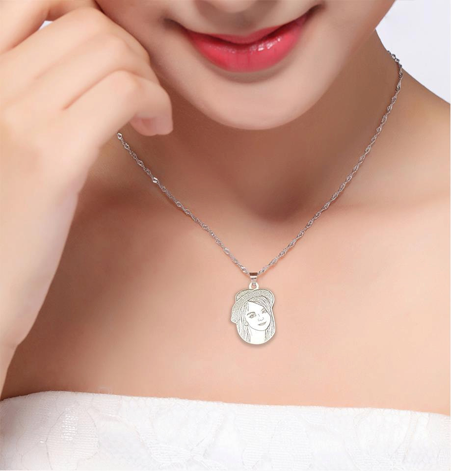 Engraved Photo Necklace, Custom Portrait Necklace, Silver Portrait Necklace, Pet Lover Necklace, Dog Portrait Necklace, Pet Portrait