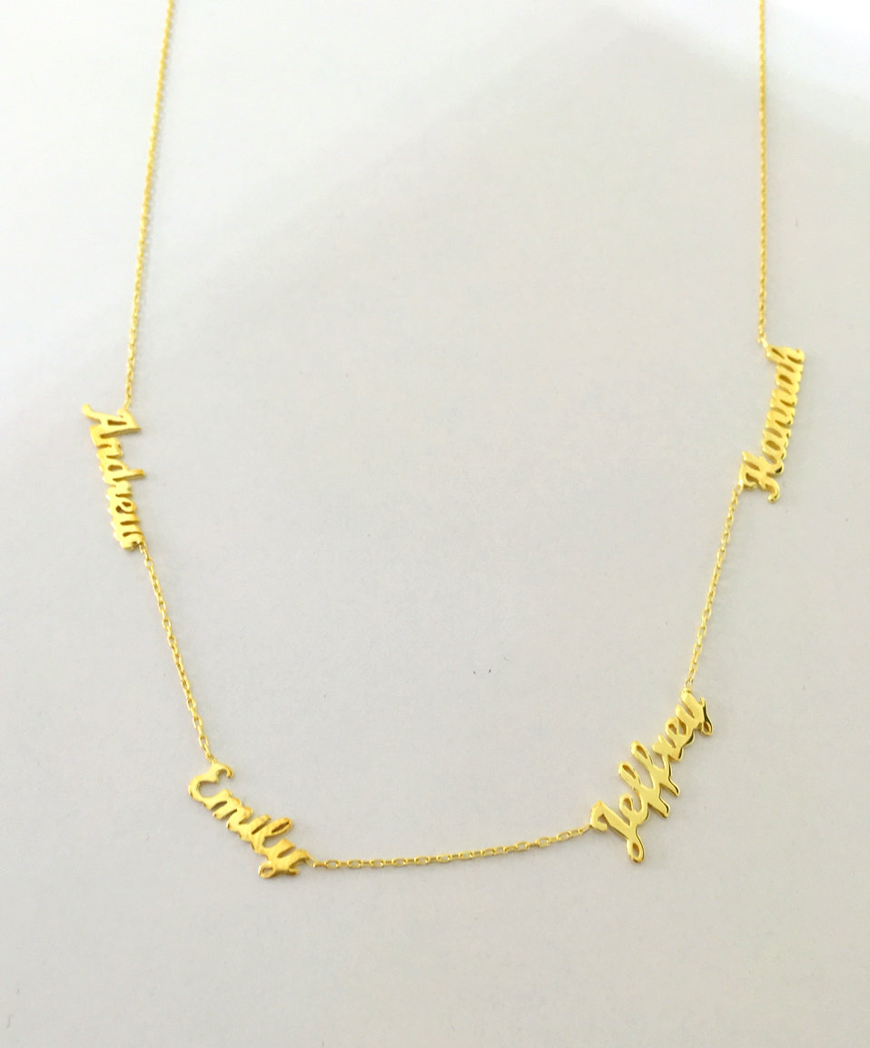 Four Name Necklace , 4 Name Necklace ,Personalized Necklace, Gold Multiple Name Necklace / Name Necklace / Mother's Day Gifts