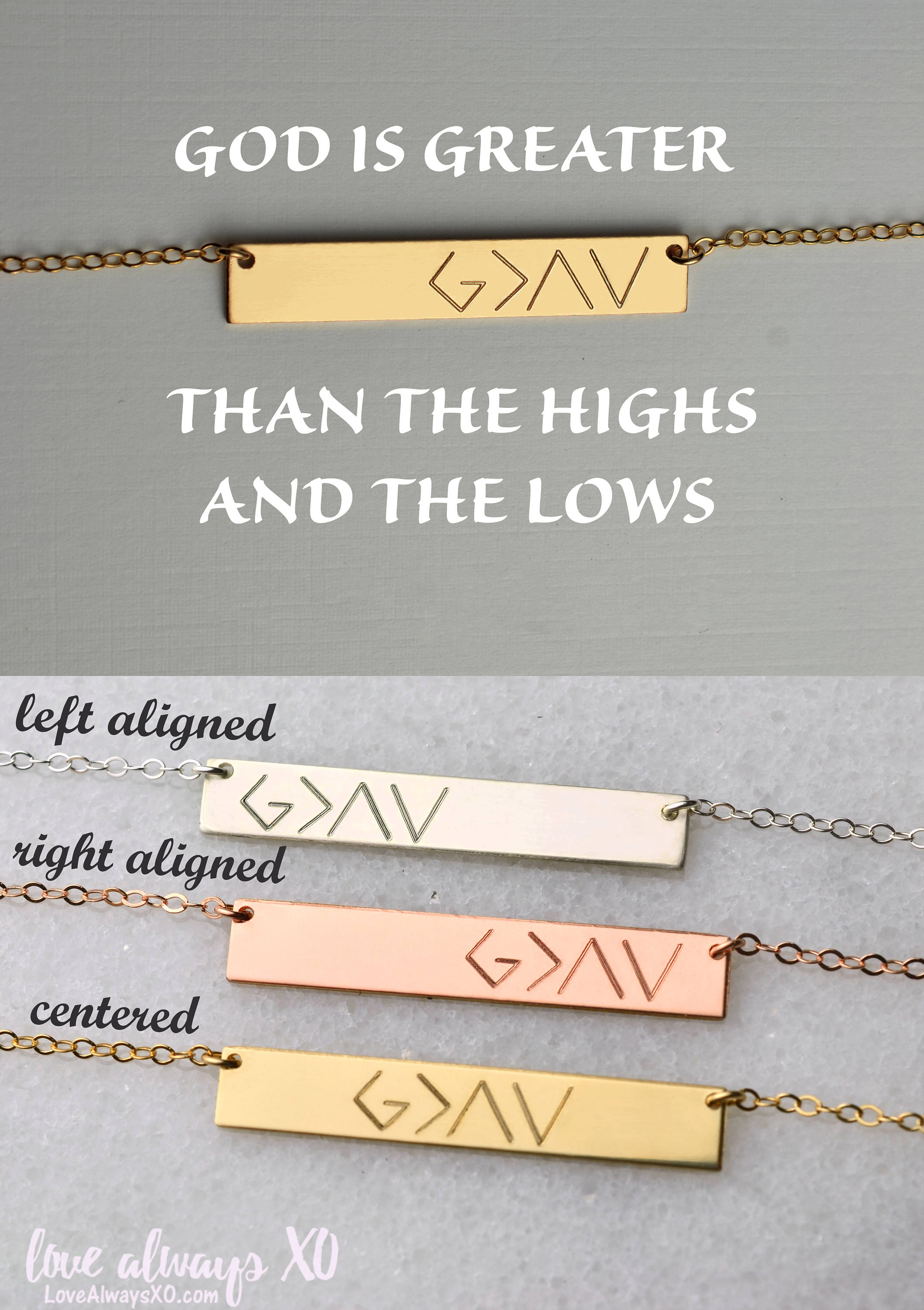 God is greater than the highs and the lows, Personalized Bar Necklace, gold bar necklace, bridesmaid gifts, silver, rose gold LA104