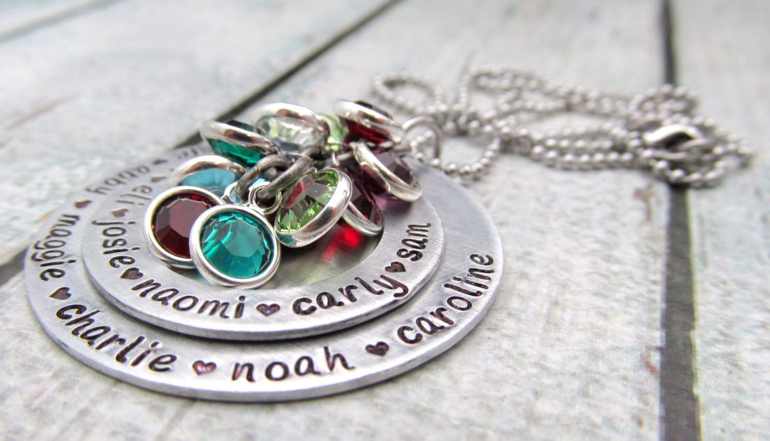 Hand Stamped Necklace, Personalized Necklace, Personalized Birthstone Necklace, Mothers Day Gift, Large Family Necklace Hand Stamped Jewelry