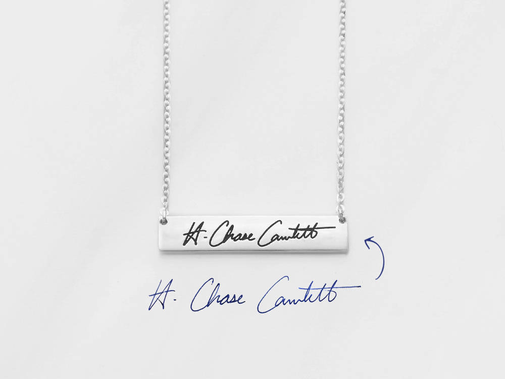 Handwriting bar necklace &bull; Memorial handwriting gift &bull; Signature bar necklace &bull; Sympathy jewelry &bull; In memory of Dad CHN08