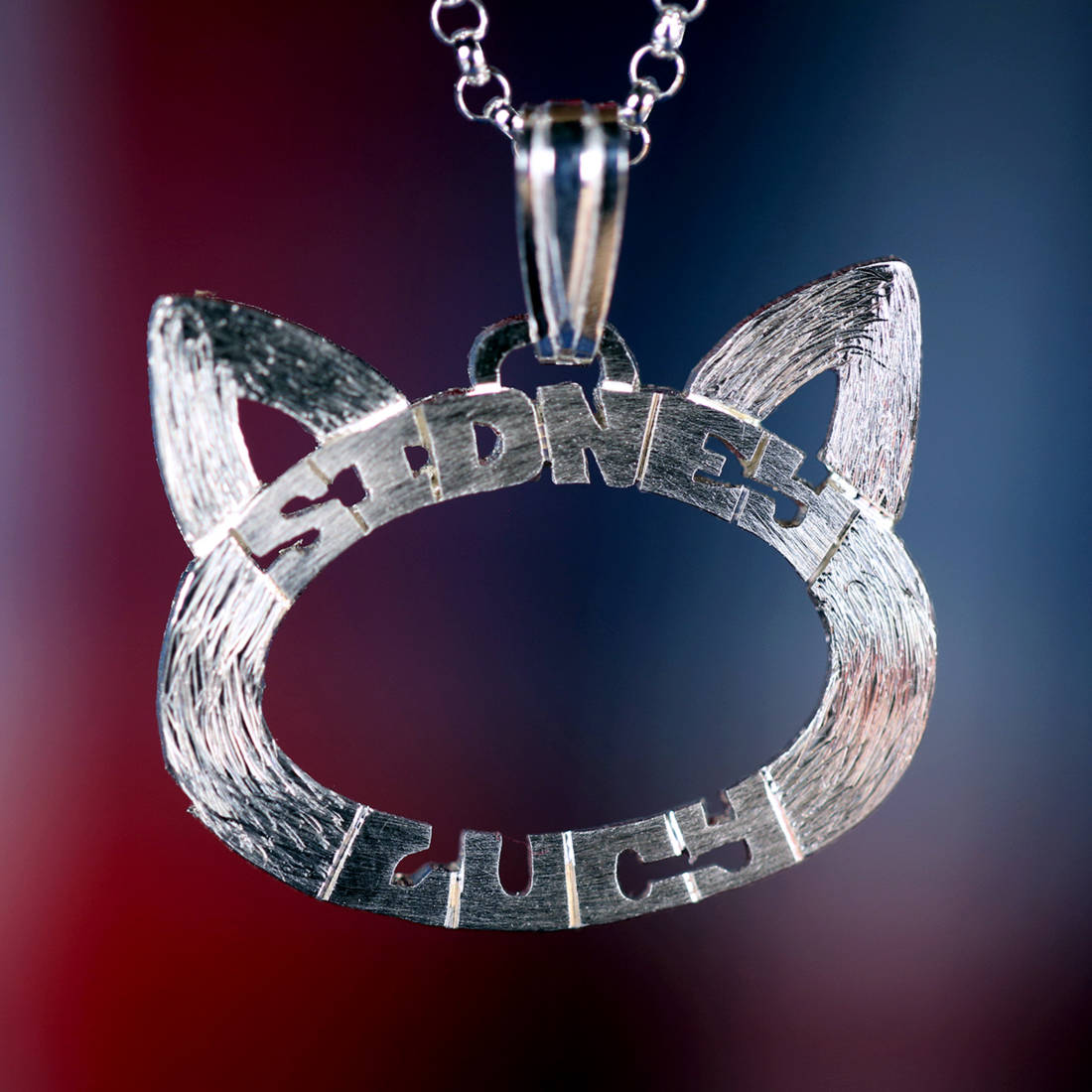 Kitty cat silver necklace, name necklace from gold.