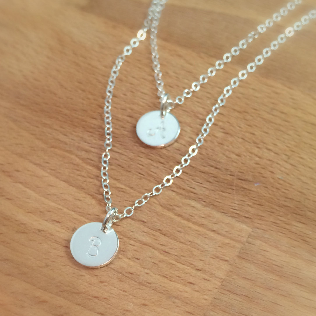 Layered initial necklace set, double layered silver initial necklace, two necklaces, Gold Plated, sterling silver, rose Gold Plated,