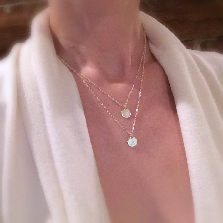 Layered initial necklace set, double layered silver initial necklace, two necklaces, Gold Plated, sterling silver, rose Gold Plated,