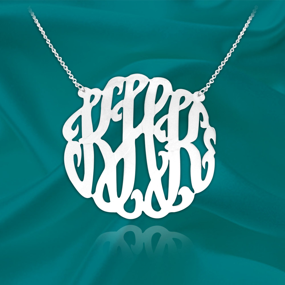 Monogram Necklace - 1.75 inch Handcrafted Designer Sterling Silver Monogram Necklace - Made in USA