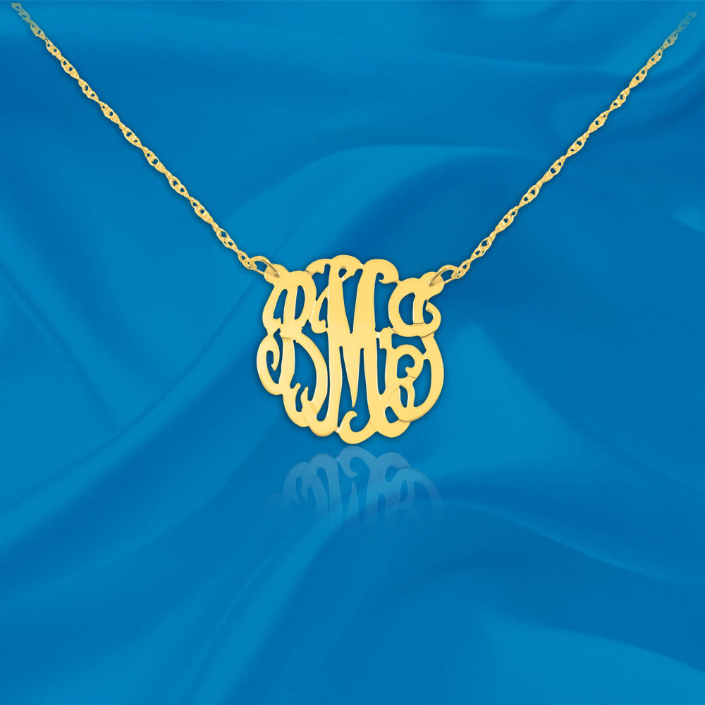 Monogram Necklace .5 inch 18k Yellow Gold Handcrafted Personalized Initial Necklace - Made in USA