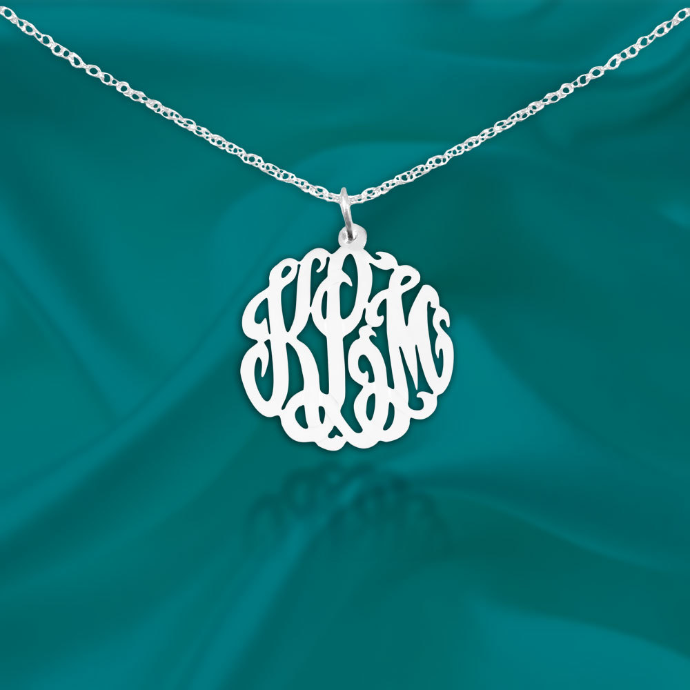 Monogram necklace - .75 inch Personalized Monogram - 925 Sterling silver - Handcrafted Initial Necklace - Made in USA
