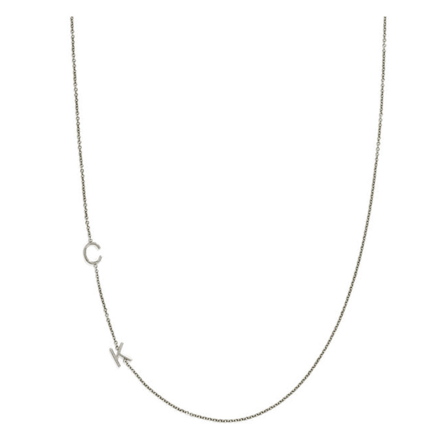 Oxidized 925 Sterling Silver Personalized Sideways Initial Necklace A to Z - Nameplate Necklace - Initials Necklace