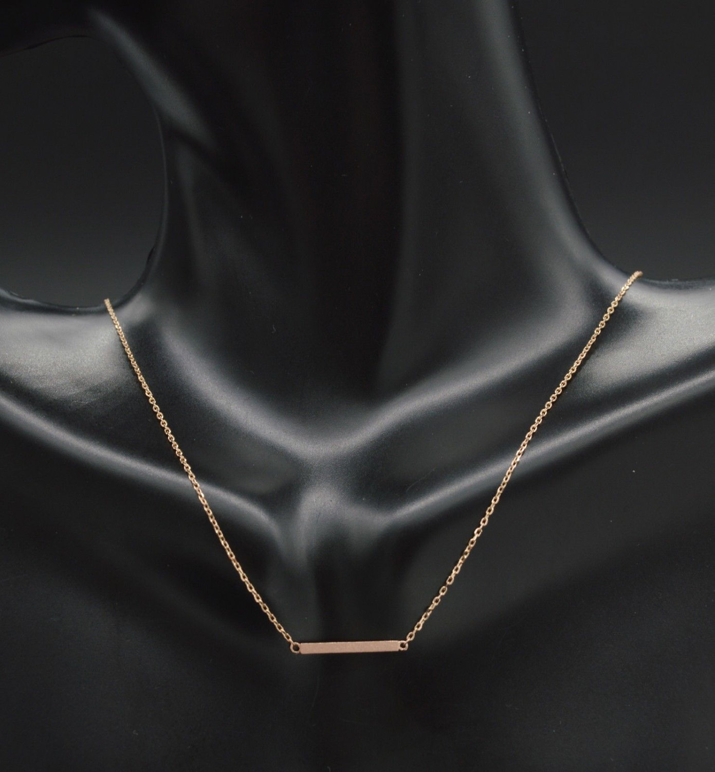 PM172 18k Solid Rose Gold Bar Necklace chain, Stick Bar Necklace