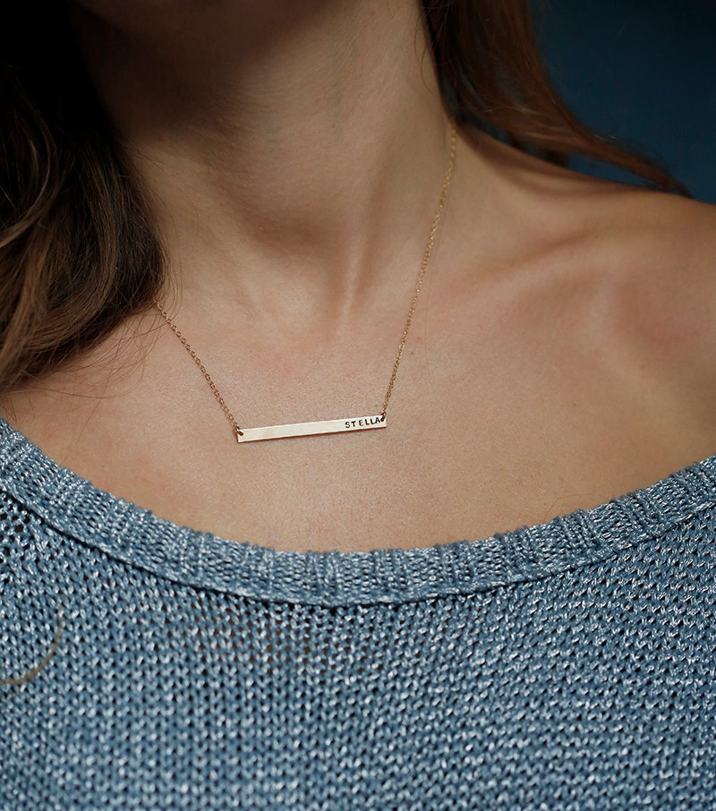 Personalized Bar Necklace, Nameplate Necklace, Bar Necklace, Horizontal Bar Necklace, Personalized Necklace Gold, Custom Name Necklace