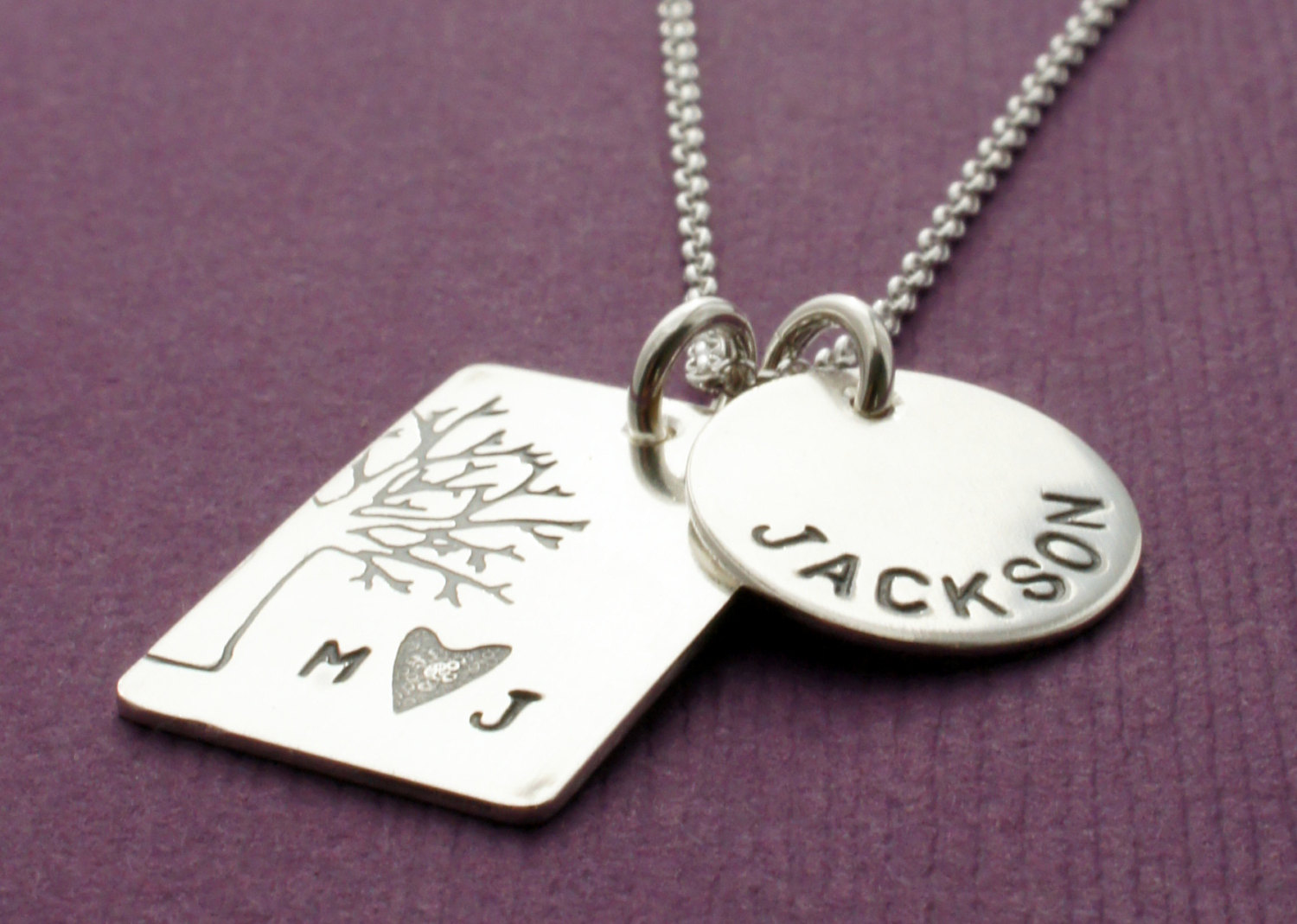 Personalized Family Tree Necklace - Under the Oak Tree Pendant - Custom Hand Stamped Couples Initials Tree of Life Charm by EWD