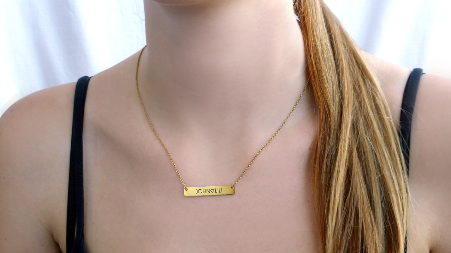 Personalized GOLD BAR Necklace / His and Her Initial or name Necklace / Heart Stamp Necklace