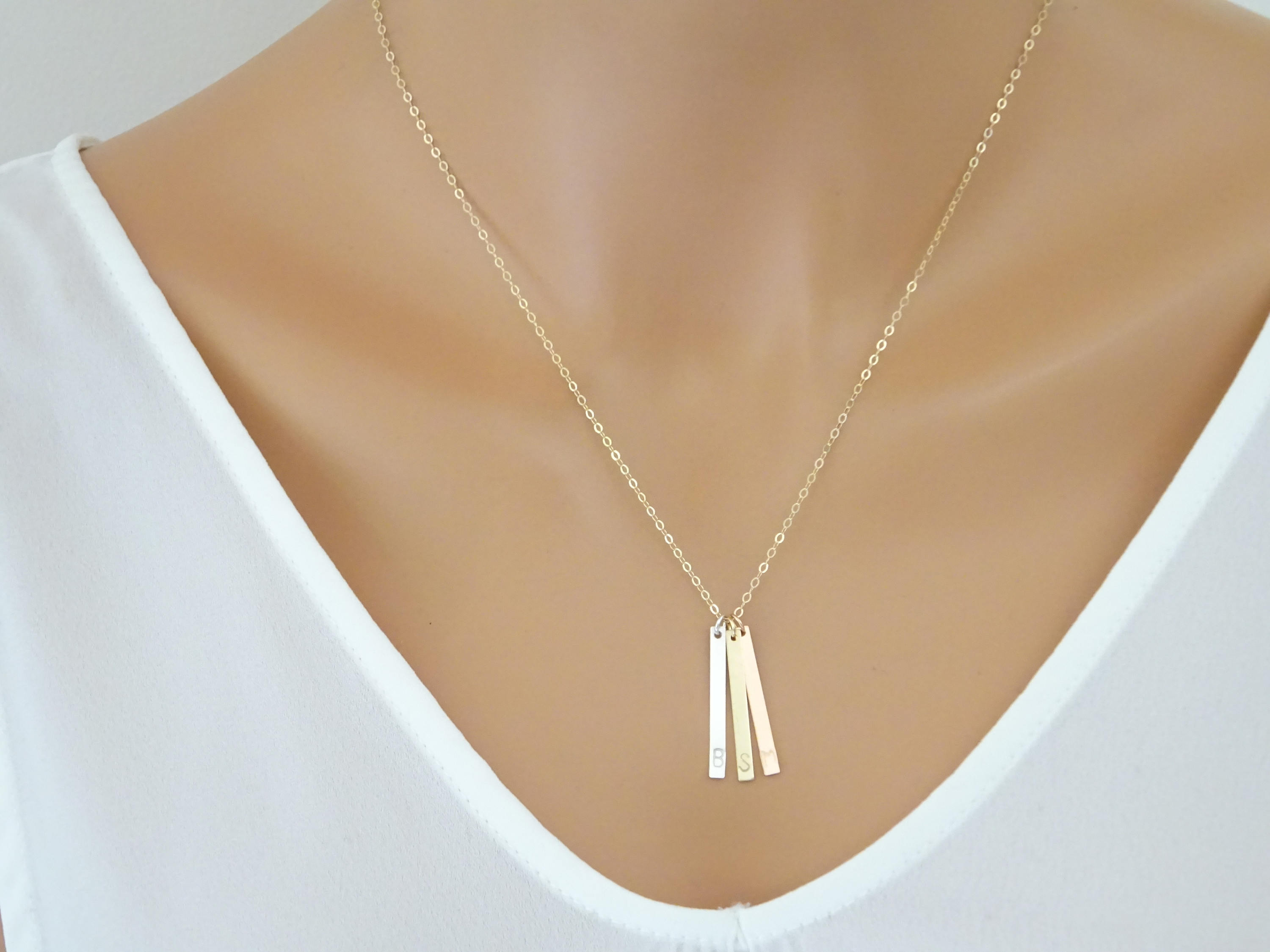Personalized bar necklace, Custom hand stamped necklace, Minimal vertical bar necklace