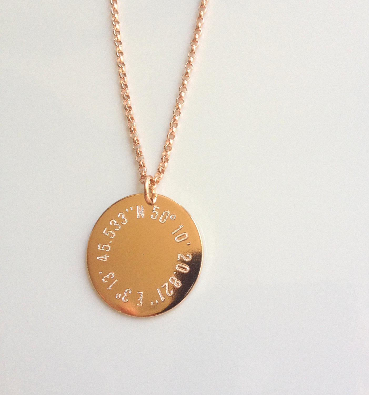 Rose Gold Coordinate Necklace - Round Gold Pendant - Latitude Longitude Necklace - Personalized Gold Necklace - City Coordinates - GPS