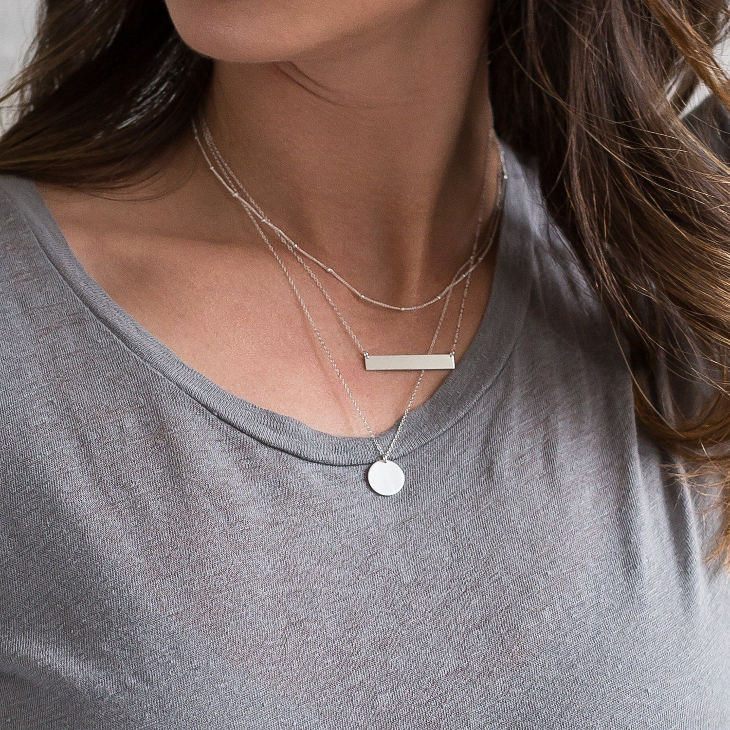 Set 901 &bull; Gold Bar Necklace, Layered Necklaces Set w/ Initial Necklace / Rose, Gold or Silver Personalized Bar / Layering Name Necklace Set