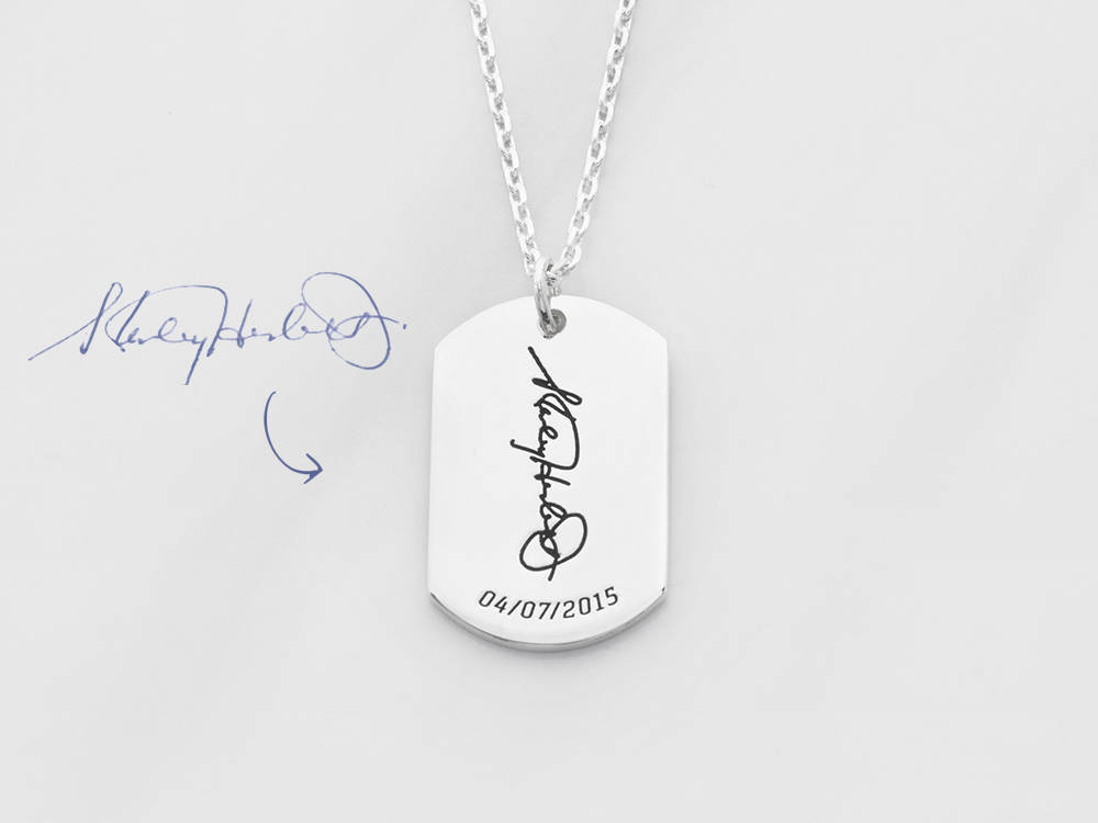 Signature necklace for men in sterling silver &bull; Handwritten jewelry &bull; Bereavement gift &bull; Sympathy gift &bull; Memorial jewelry CHN10