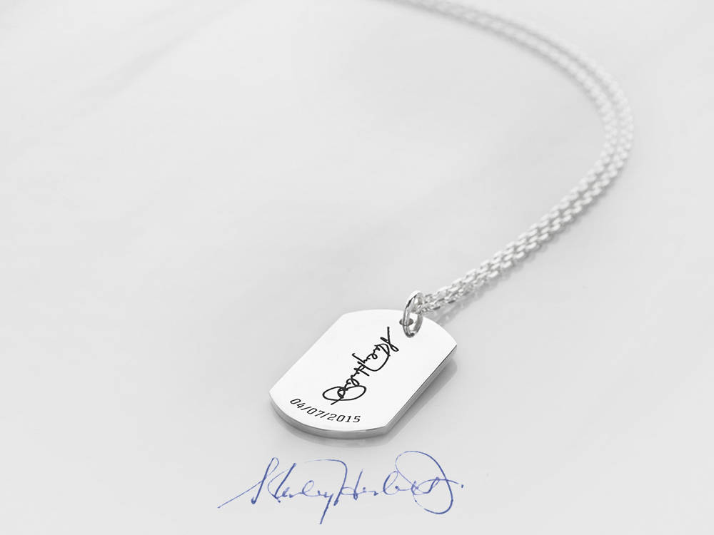 Signature necklace for men in sterling silver &bull; Handwritten jewelry &bull; Bereavement gift &bull; Sympathy gift &bull; Memorial jewelry CHN10