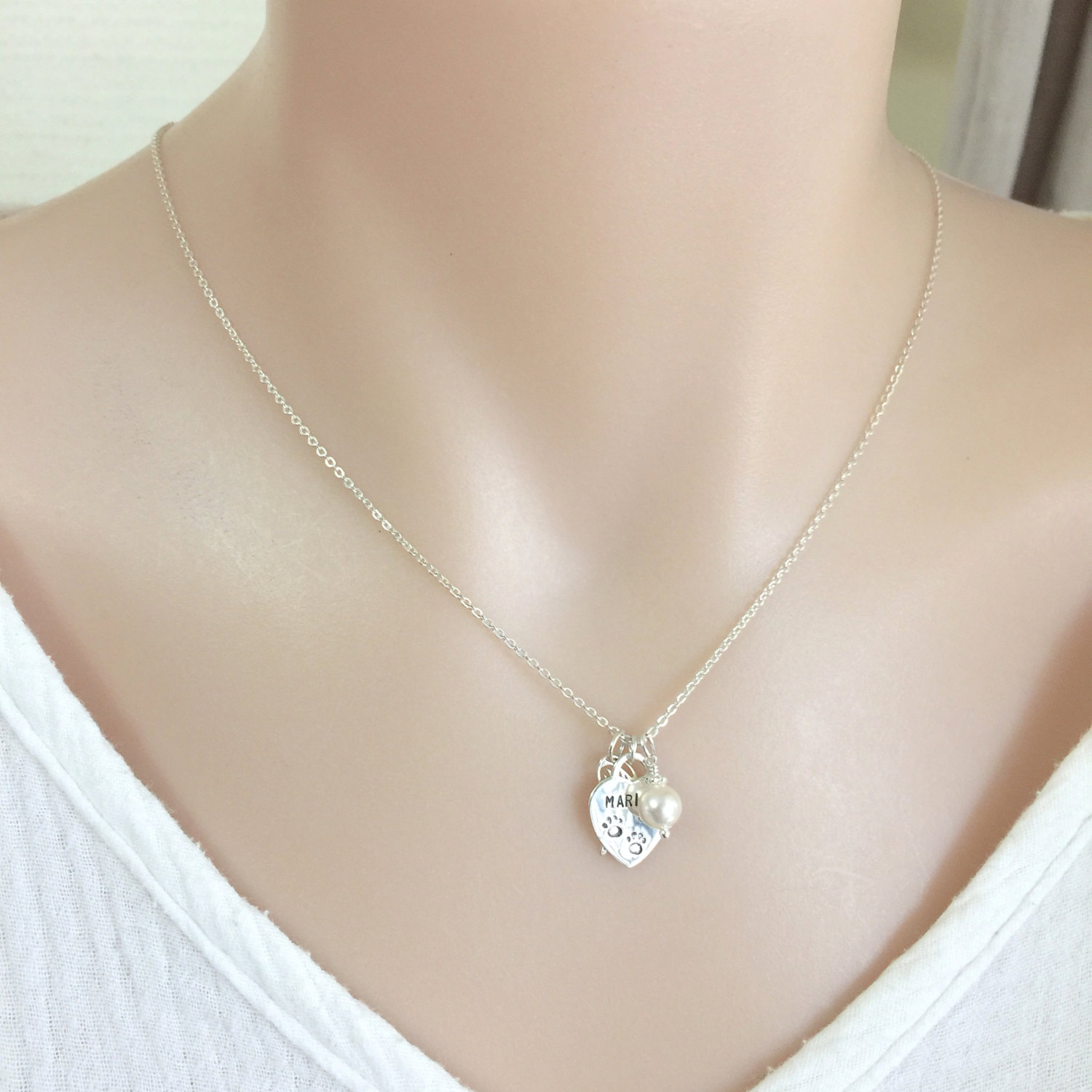 Sterling Silver Pet Memorial Necklace, Paw Print, Cat Loss, Dog Memorial Necklace, Pet Remembrance Jewelry, Loss of Pet, Personalized Wing