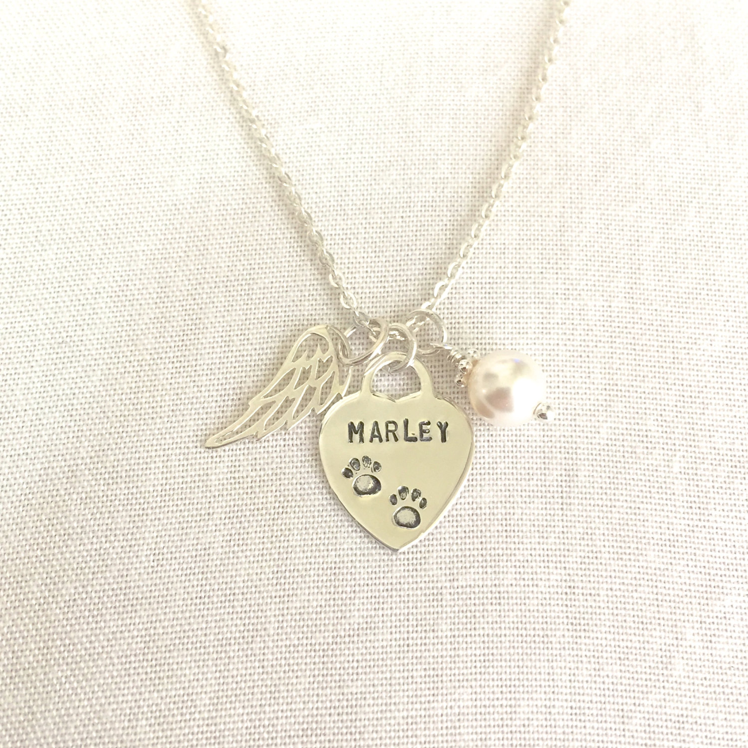 Sterling Silver Pet Memorial Necklace, Paw Print, Cat Loss, Dog Memorial Necklace, Pet Remembrance Jewelry, Loss of Pet, Personalized Wing