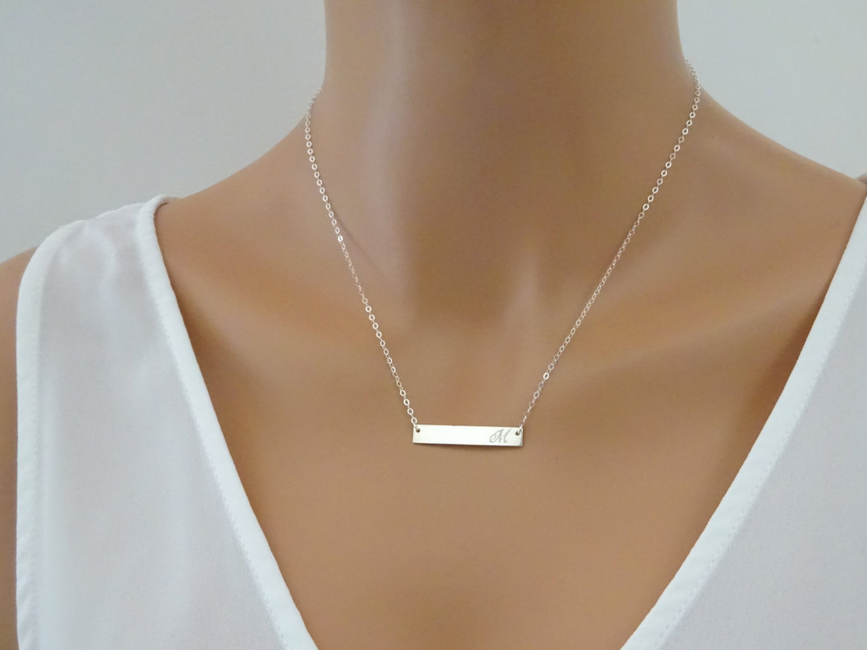 Sterling silver bar necklace Personalized, Name necklace, Reversible necklace, Mom Necklace, Bridesmaid jewelry, Monogram necklace