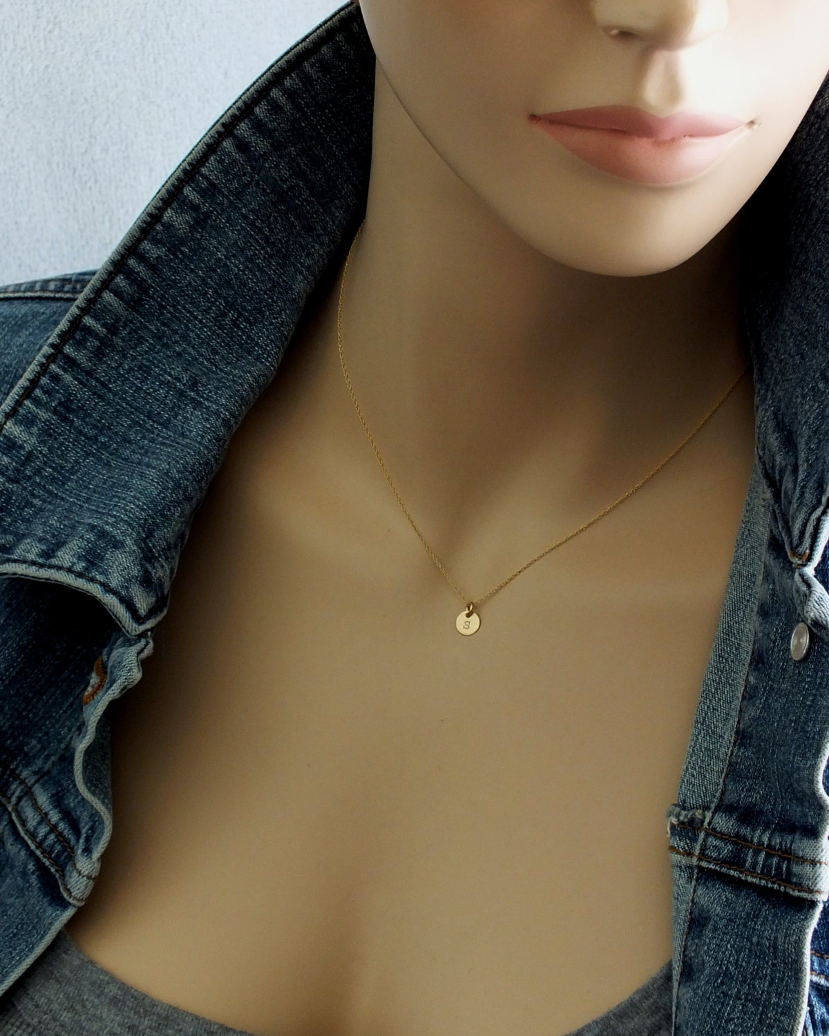 TINY 18k Solid Gold Initial Necklace 6mm ( 1/4 inch) Itty Bitty Gold Initial Disk 18k Solid Gold Disc - Hand Stamped Custom Necklace