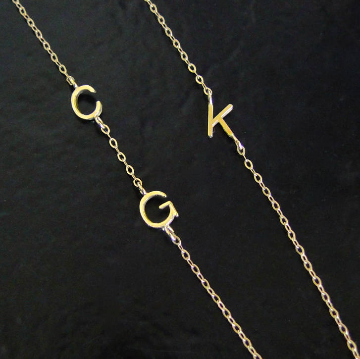 Tiny Sideways Initial Necklace - Single or Multiple Initials 18k SOLID GOLD, Letter Necklace As Seen on Audrina Patridge And Mila Kunis