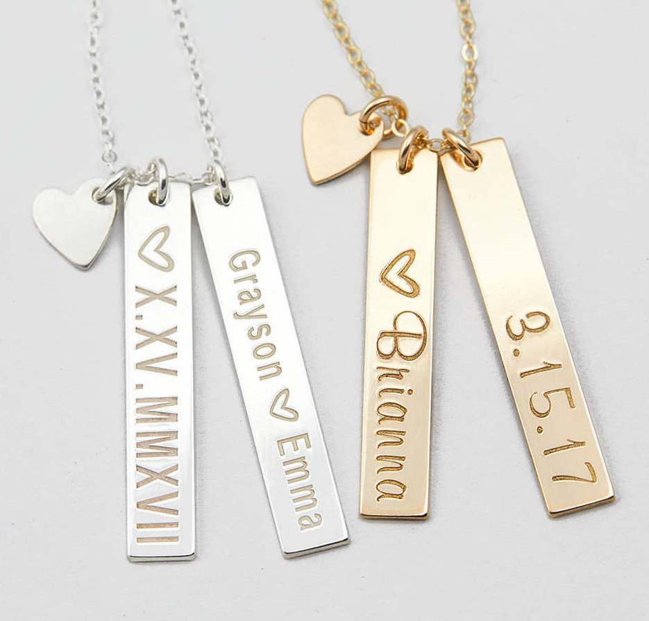 Vertical Gold Bar Necklace, Gift for Her, Mother's Necklace, Gold Nameplate, Custom Initial Bar Necklace, , Gift for Wife