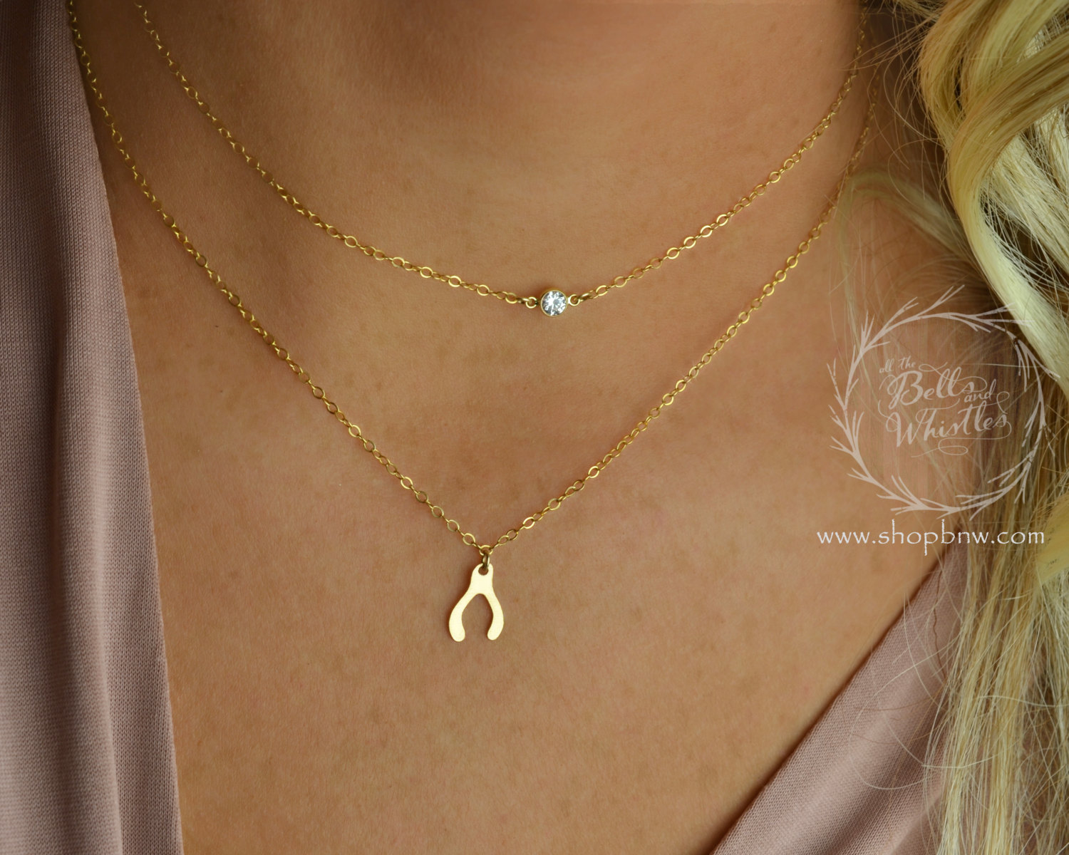 Wishbone Diamond Necklace Set, Personalized Initial Necklace, bridesmaid gifts, birthday gift, diamond necklace, wishbone necklace