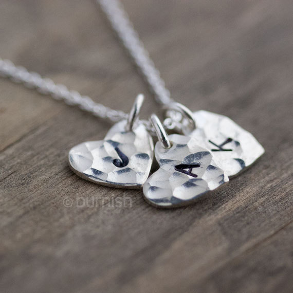 Women's Personalized Heart Initial Necklace, Custom Hand Stamped Sterling Silver Necklace, Sisiter Girlfriend Wife Personalized Gift