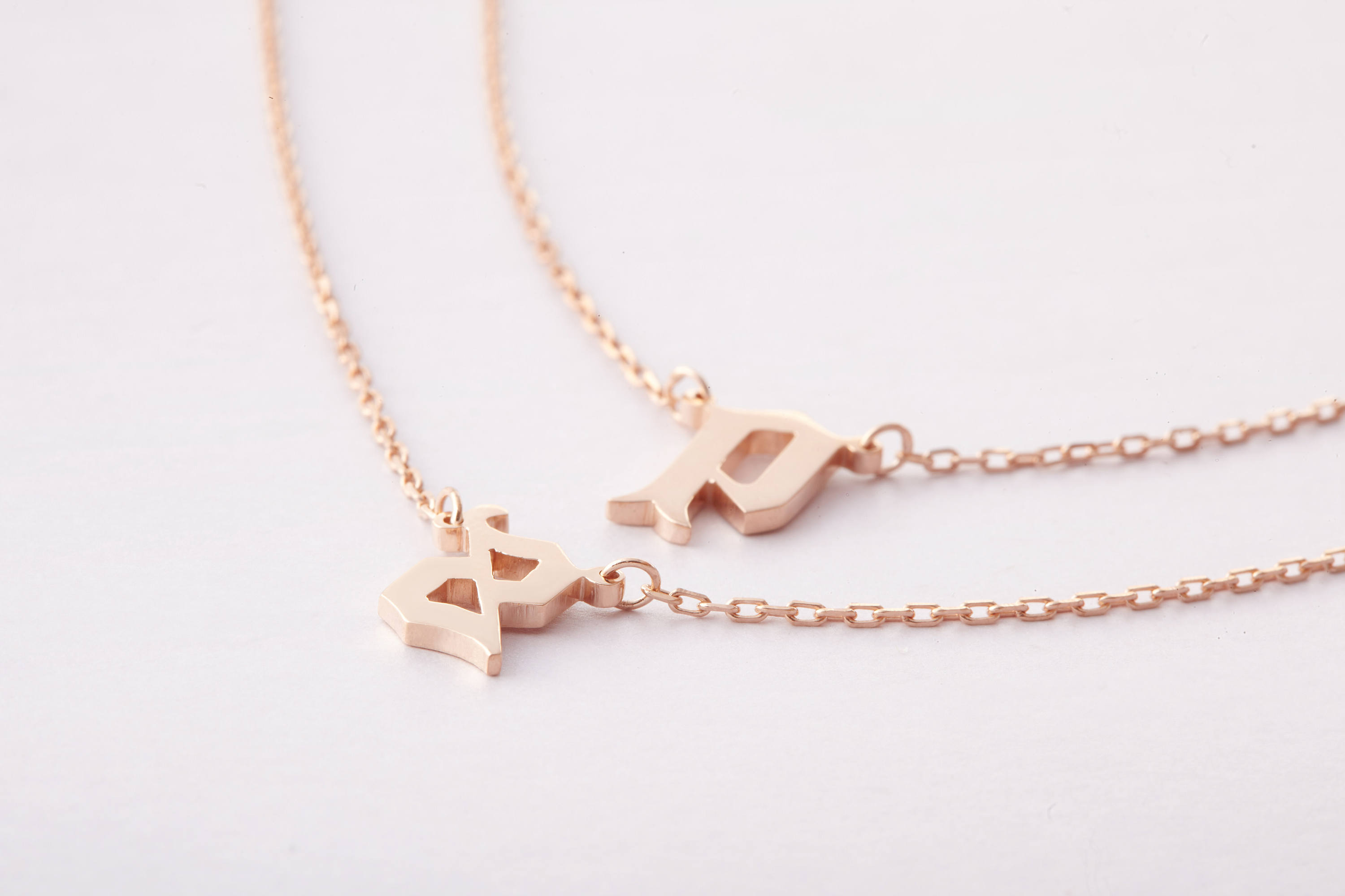 Cara Delevingne Necklace Set - Gothic Initial Necklaces (Duo Set) - Gothic Letter Necklaces