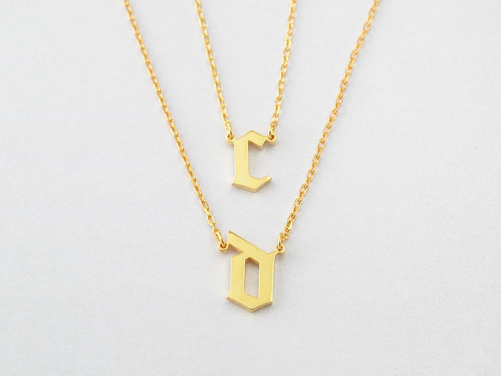 Cara Delevingne Necklace Set - Gothic Initial Necklaces (Duo Set) - Gothic Letter Necklaces