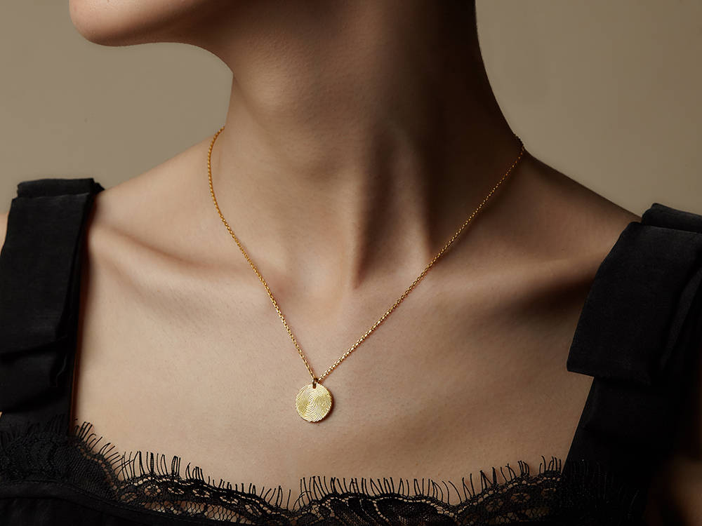 Dainty Disc Fingerprint Necklace • Engraved Fingerprint Pendant • Engraved Necklace with Fingerprint • Unique Memorial Gift