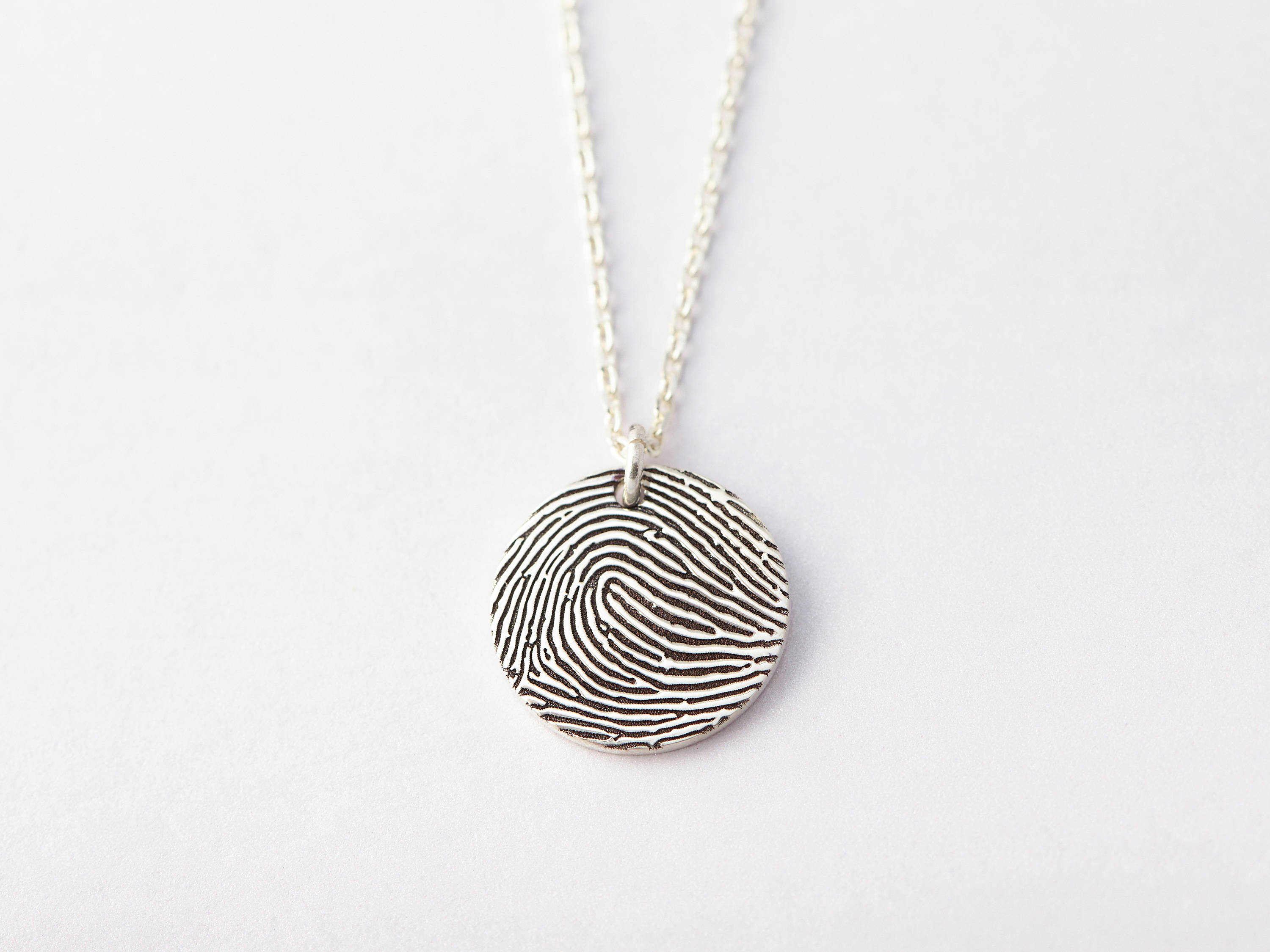 Dainty Disc Fingerprint Necklace • Engraved Fingerprint Pendant • Engraved Necklace with Fingerprint • Unique Memorial Gift