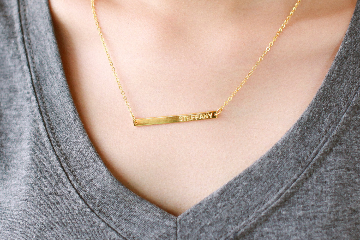 Personalized Nameplate Necklace - Gold Bar Necklace  - ID Necklace with CLEAR Engraving - Made with Solid Silver
