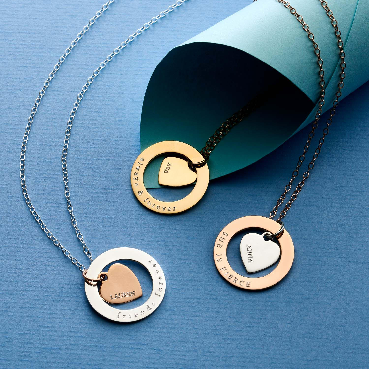 Personalised Heart Halo Necklace - Large Circle Necklace 25mm - Personalised Necklace - Message Necklace - Anniversary Necklace